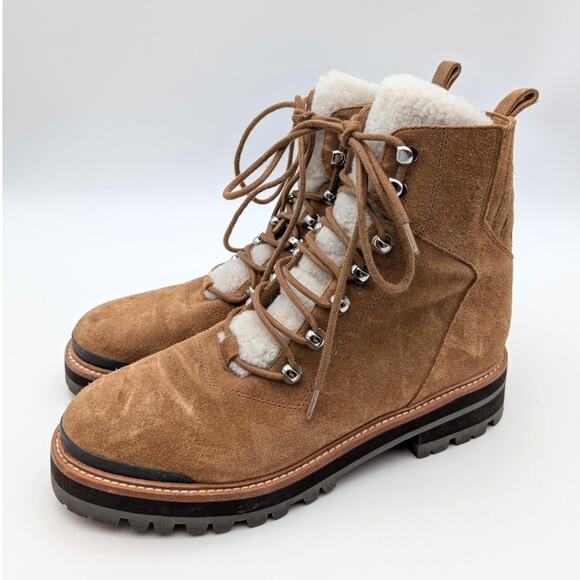 Marc Fisher Izzie Genuine Shearling Lug Sole Boots Brown Suede Size US9M EU40 - Picture 1 of 12